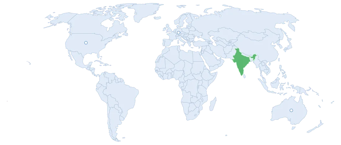 World map highlighting India and worldwide delivery points