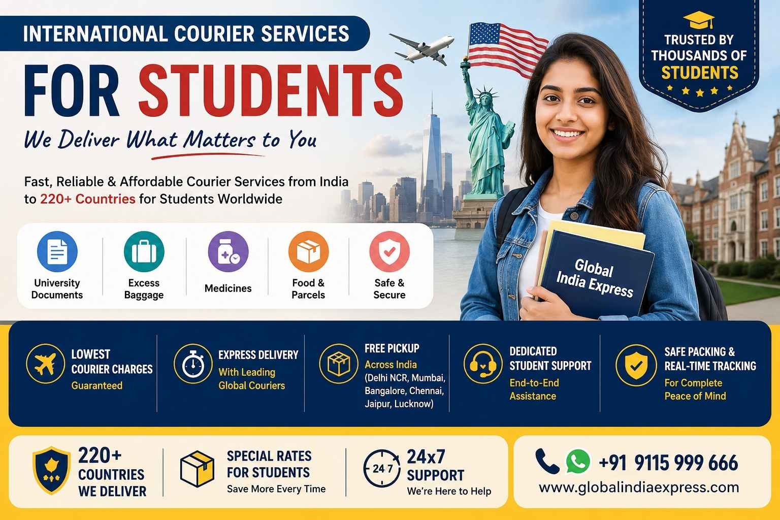International courier services for students for documents baggage medicines and parcels