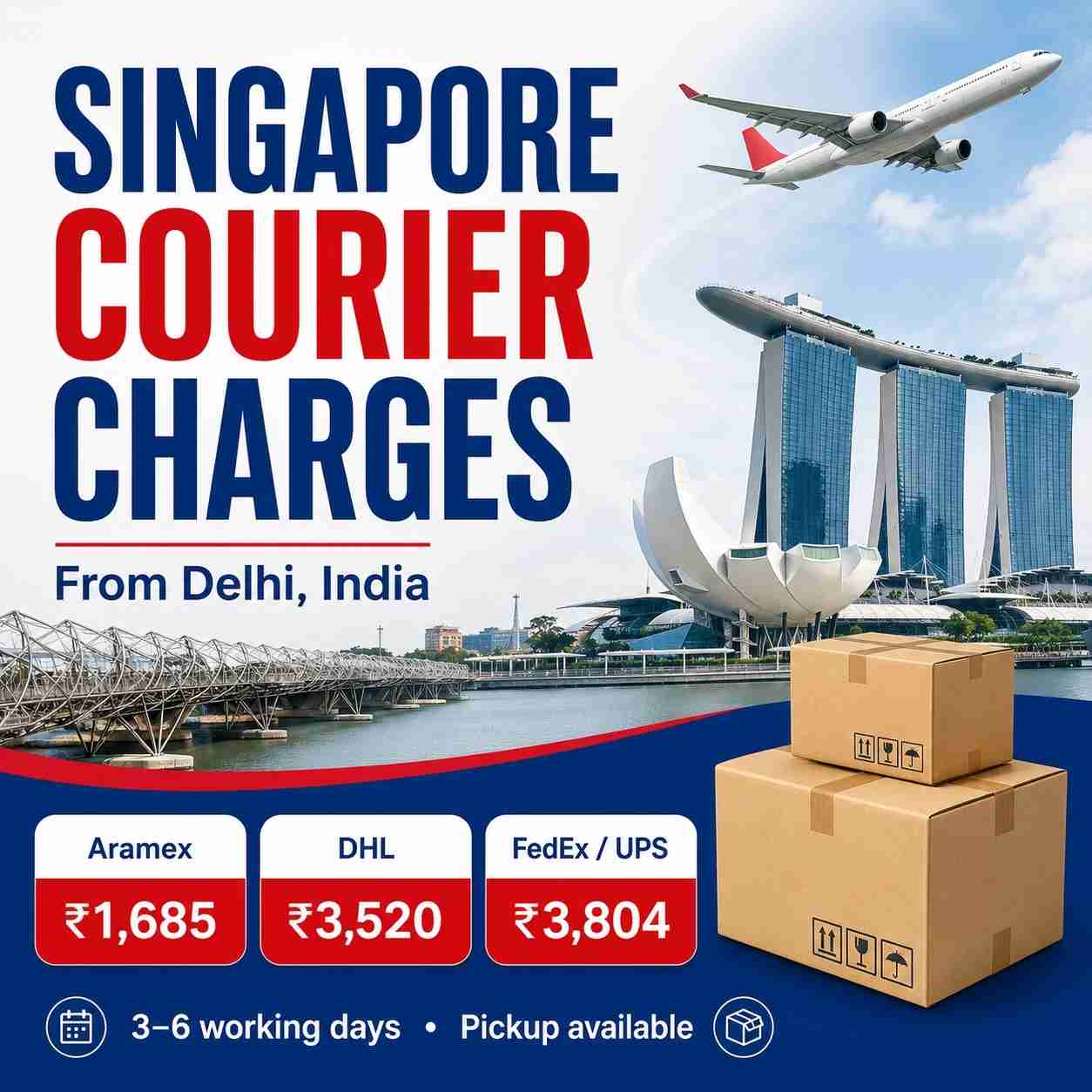 International courier charges for Singapore from Delhi India for documents parcels medicines and baggage